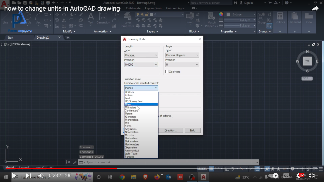 how to change units in autocad